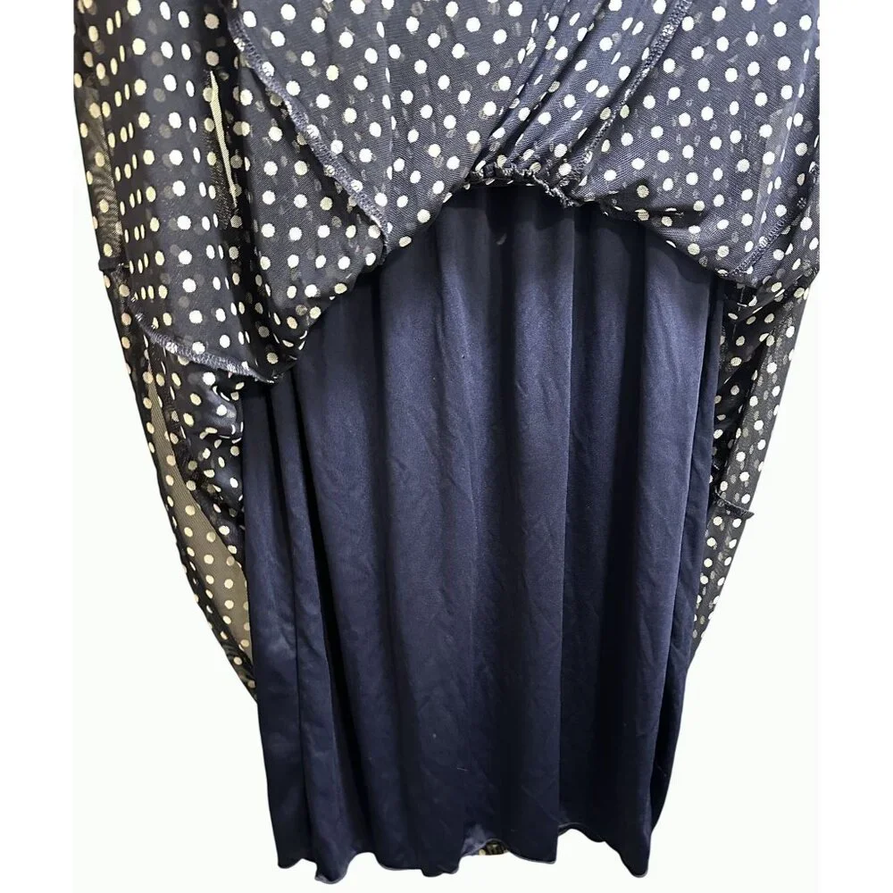 Kate & Lily Blue White Polka Dot V-Neck‎ Midi Dress Elbow-Length Sleeves Size 16